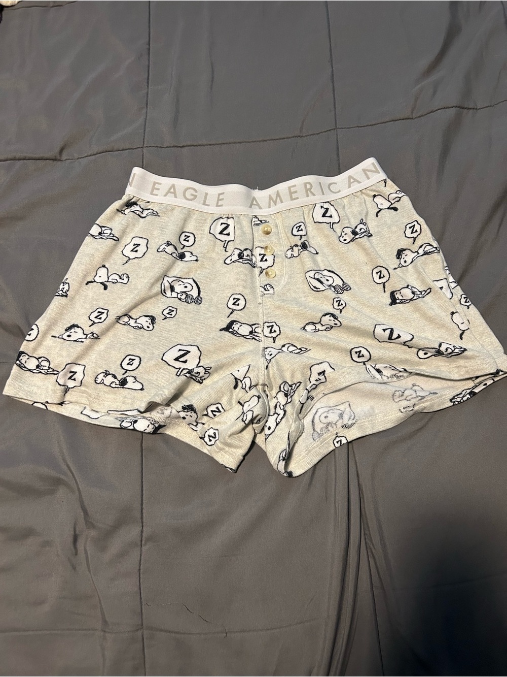 American Eagle Outfitters Light Beige Snoopy Sleep-Print Men’s Boxer Shorts